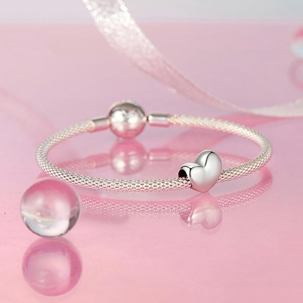 Sterling Silver Heart Charm Bead For Bracelets And DIY Jewelry 5