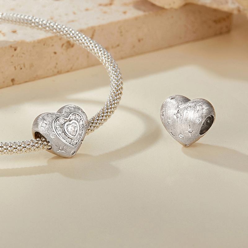 Sterling Silver Heart Charm Bead With Platinum Plating And Sparkling Zircon Accents 2