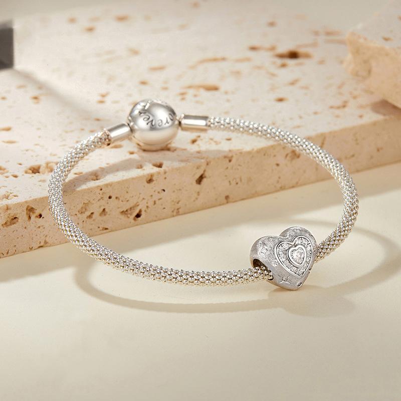Sterling Silver Heart Charm Bead With Platinum Plating And Sparkling Zircon Accents 4