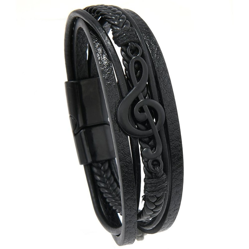 Music Note Braided Leather Bracelet For Men With Magnetic Clasp Multi Layer Wristband 5