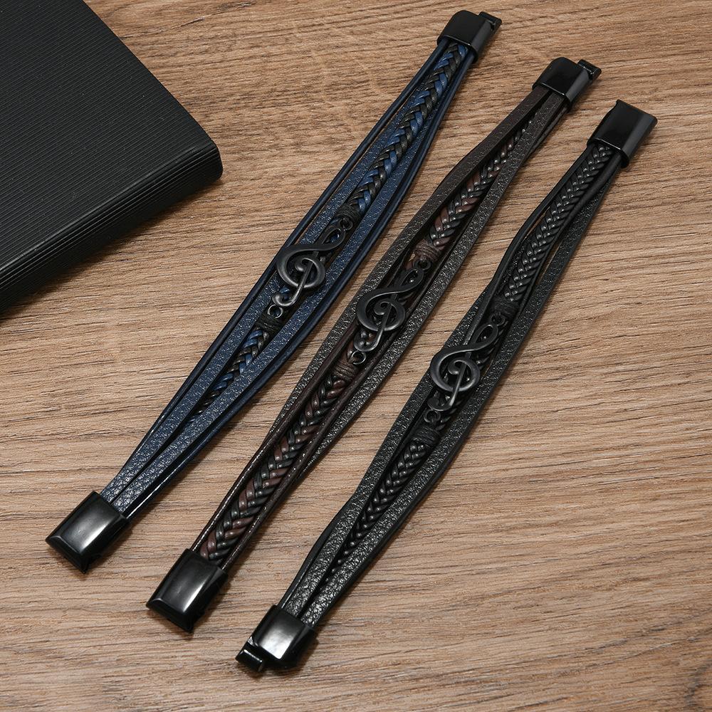 Music Note Braided Leather Bracelet For Men With Magnetic Clasp Multi Layer Wristband 2