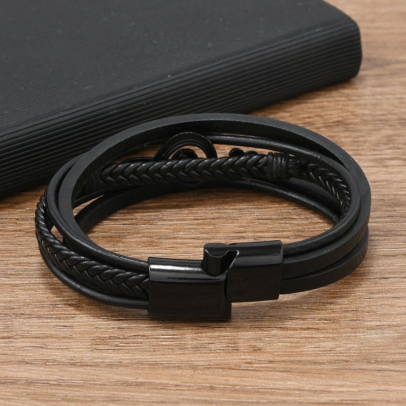 Music Note Braided Leather Bracelet For Men With Magnetic Clasp Multi Layer Wristband 3