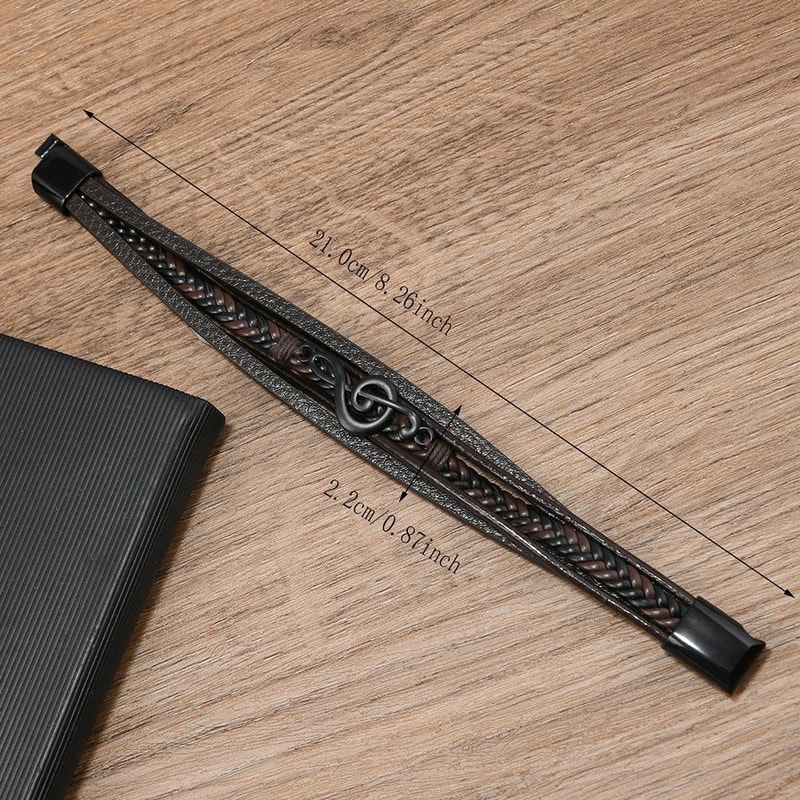 Music Note Braided Leather Bracelet For Men With Magnetic Clasp Multi Layer Wristband 4