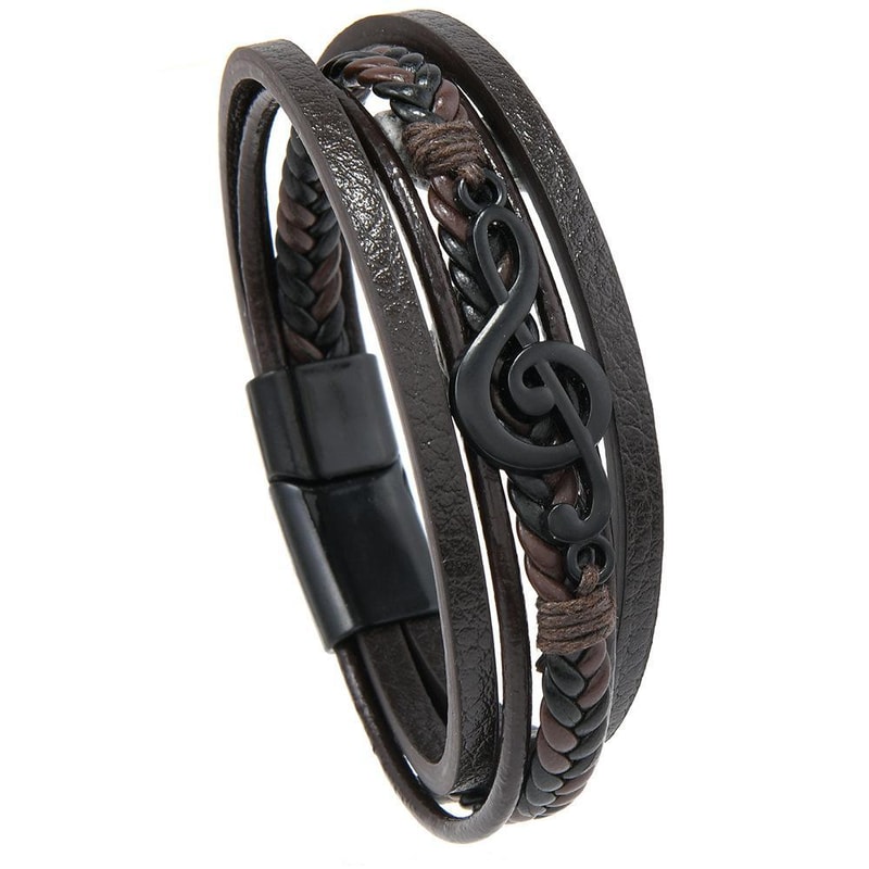 Music Note Braided Leather Bracelet For Men With Magnetic Clasp Multi Layer Wristband 6