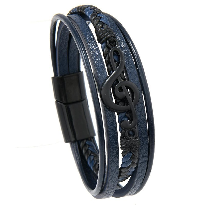 Music Note Braided Leather Bracelet For Men With Magnetic Clasp Multi Layer Wristband 7