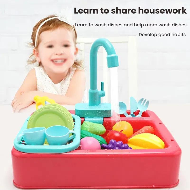 Kids Pretend Play Dishwasher Sink Set With Running Water Kitchen Toys For Toddlers 2