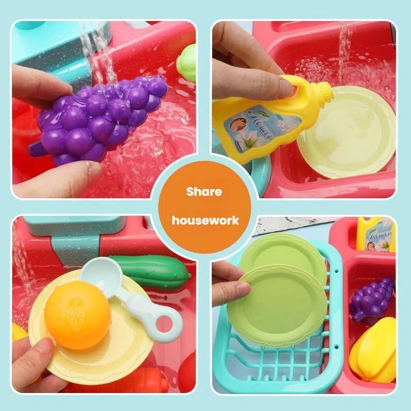 Kids Pretend Play Dishwasher Sink Set With Running Water Kitchen Toys For Toddlers 3