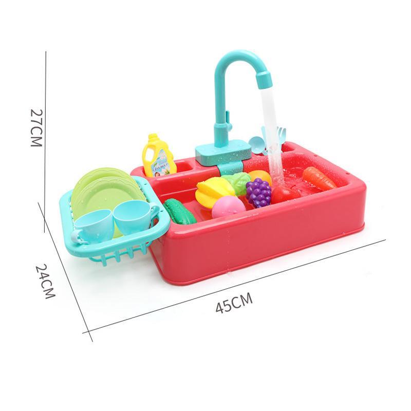 Kids Pretend Play Dishwasher Sink Set With Running Water Kitchen Toys For Toddlers 4
