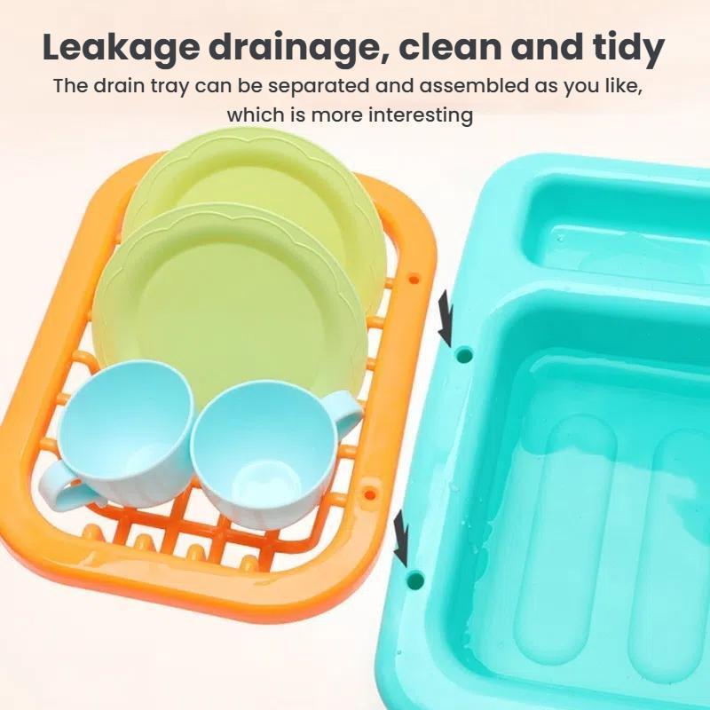 Kids Pretend Play Dishwasher Sink Set With Running Water Kitchen Toys For Toddlers 10