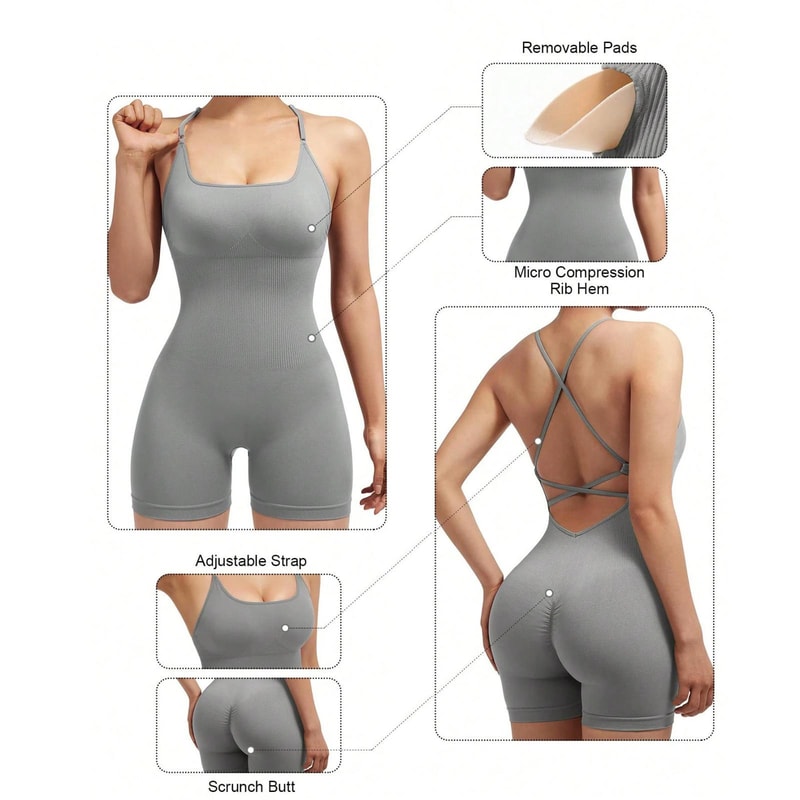 Seamless Yoga Bodysuit With CrissCross Back And BuiltIn Support 2