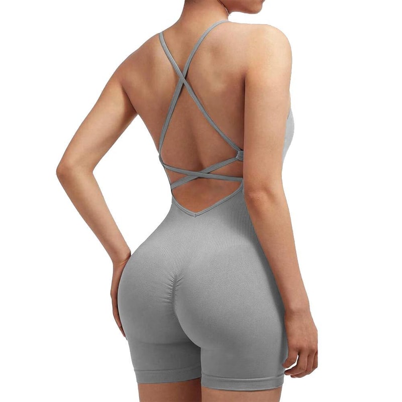 Seamless Yoga Bodysuit with Criss-Cross Back and Built-In Support