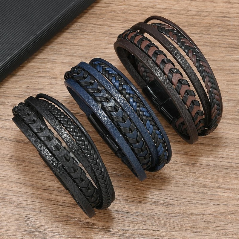 Minimalist Braided Leather Bracelet For Men With Magnetic Clasp And Handmade Woven Design 1