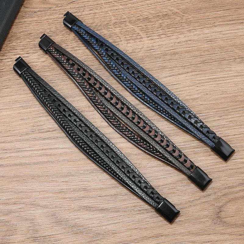 Minimalist Braided Leather Bracelet For Men With Magnetic Clasp And Handmade Woven Design 2