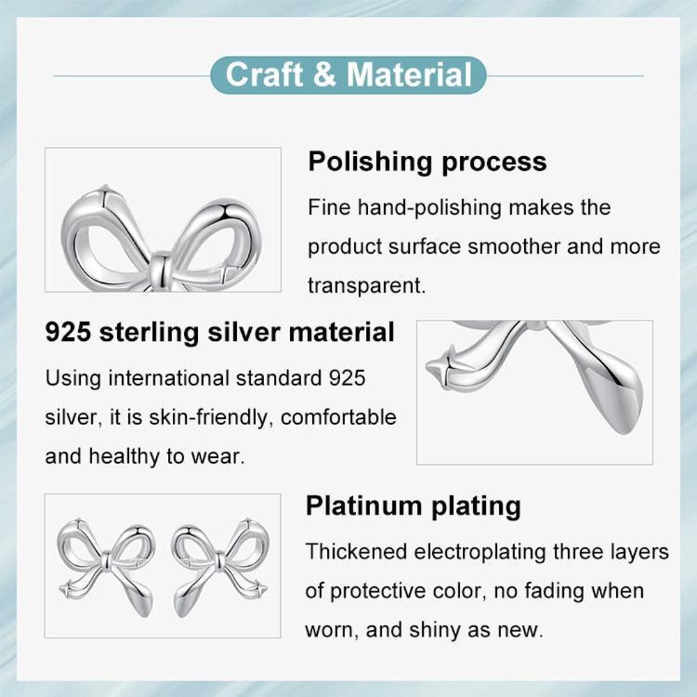 Elegant Sterling Silver Bow Earrings Platinum Plated S925 Hypoallergenic Studs For Women 4