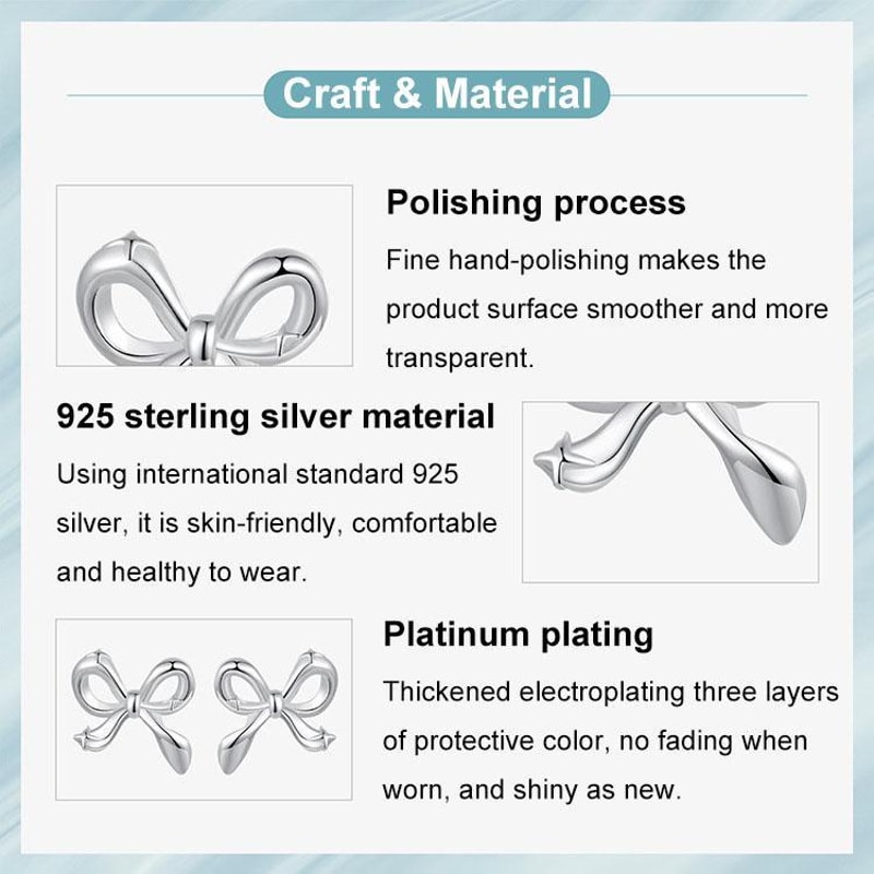 Elegant Sterling Silver Bow Earrings Platinum Plated S925 Hypoallergenic Studs For Women 4
