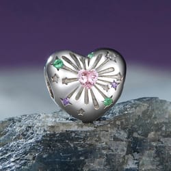 sterling silver charm bead heart with zircon platinum-plated diy bracelet charm