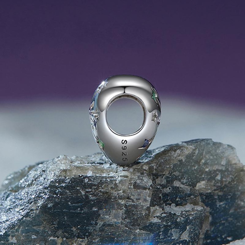Sterling Silver Charm Bead Heart With Zircon PlatinumPlated DIY Bracelet Charm 1