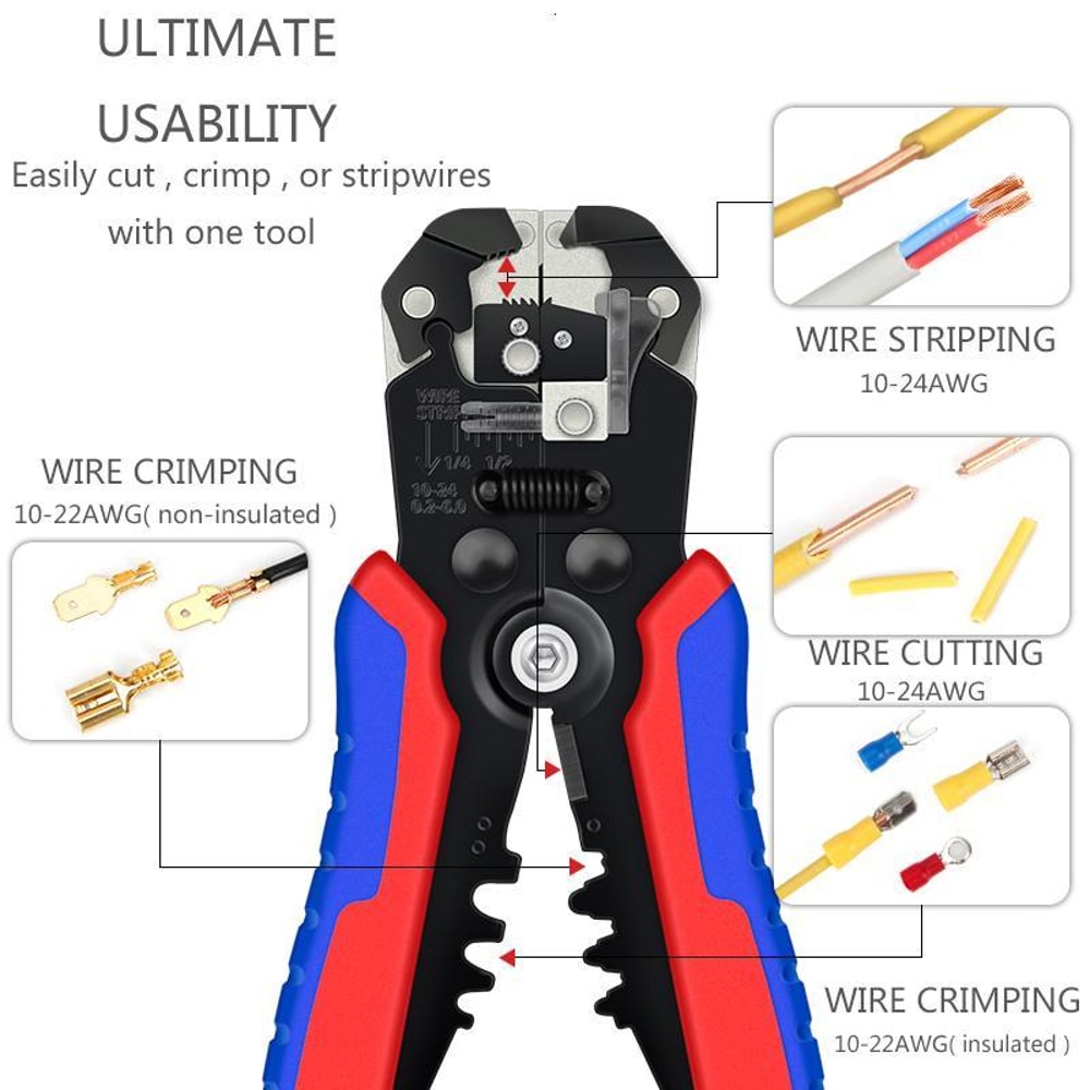 3-in-1 Automatic Wire Stripper Crimping Pliers with Cutter for Electricians and DIY Repairs