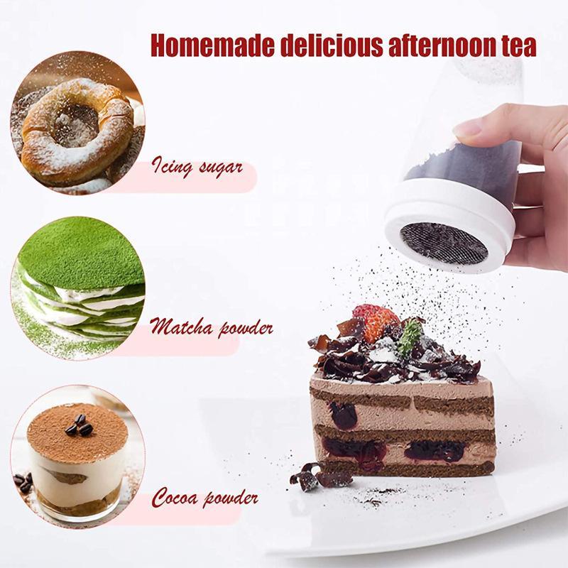 2pcs Powder Sugar Shaker & Flour Sifter for Baking, Cocoa Dusting and Coffee Decoration