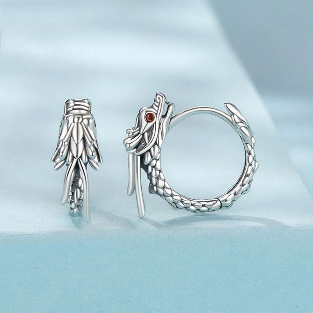 Sterling Silver Flying Dragon Earrings with Zircon Accent Gothic Fantasy Jewelry