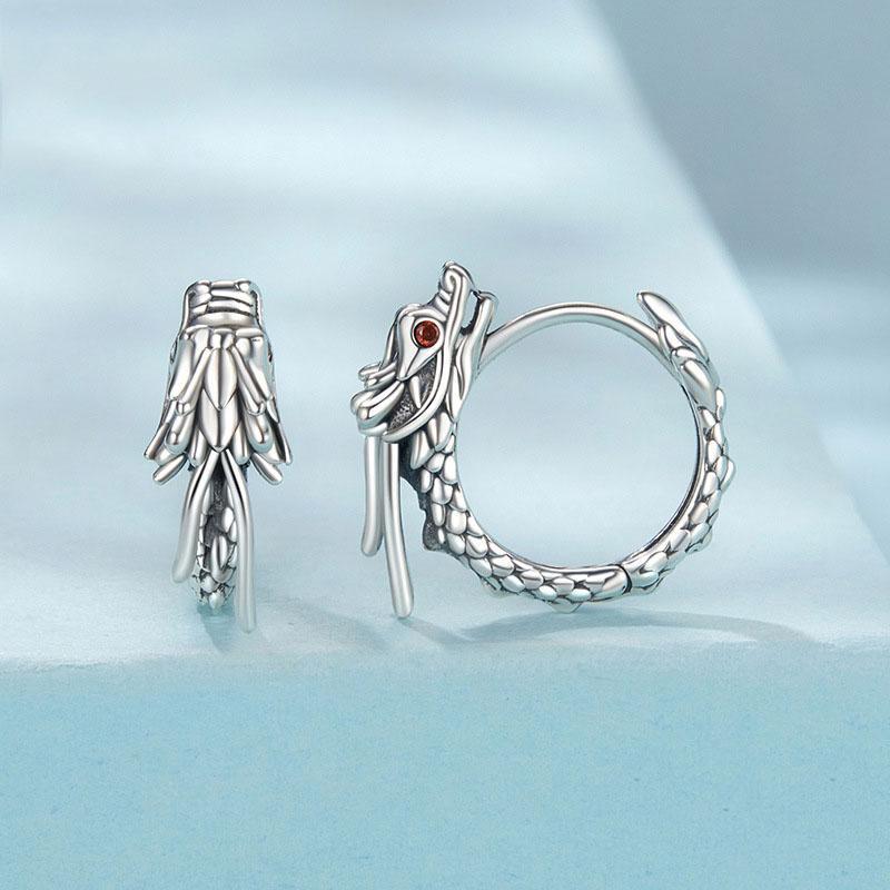 Sterling Silver Flying Dragon Earrings with Zircon Accent Gothic Fantasy Jewelry