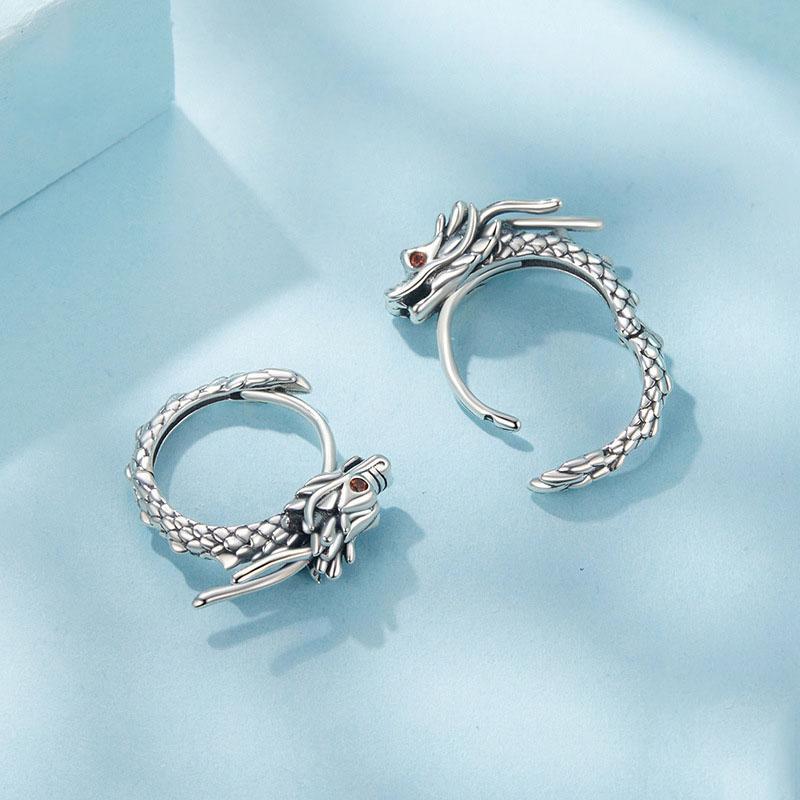 Sterling Silver Flying Dragon Earrings with Zircon Accent Gothic Fantasy Jewelry