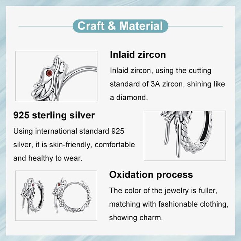 Sterling Silver Flying Dragon Earrings with Zircon Accent Gothic Fantasy Jewelry