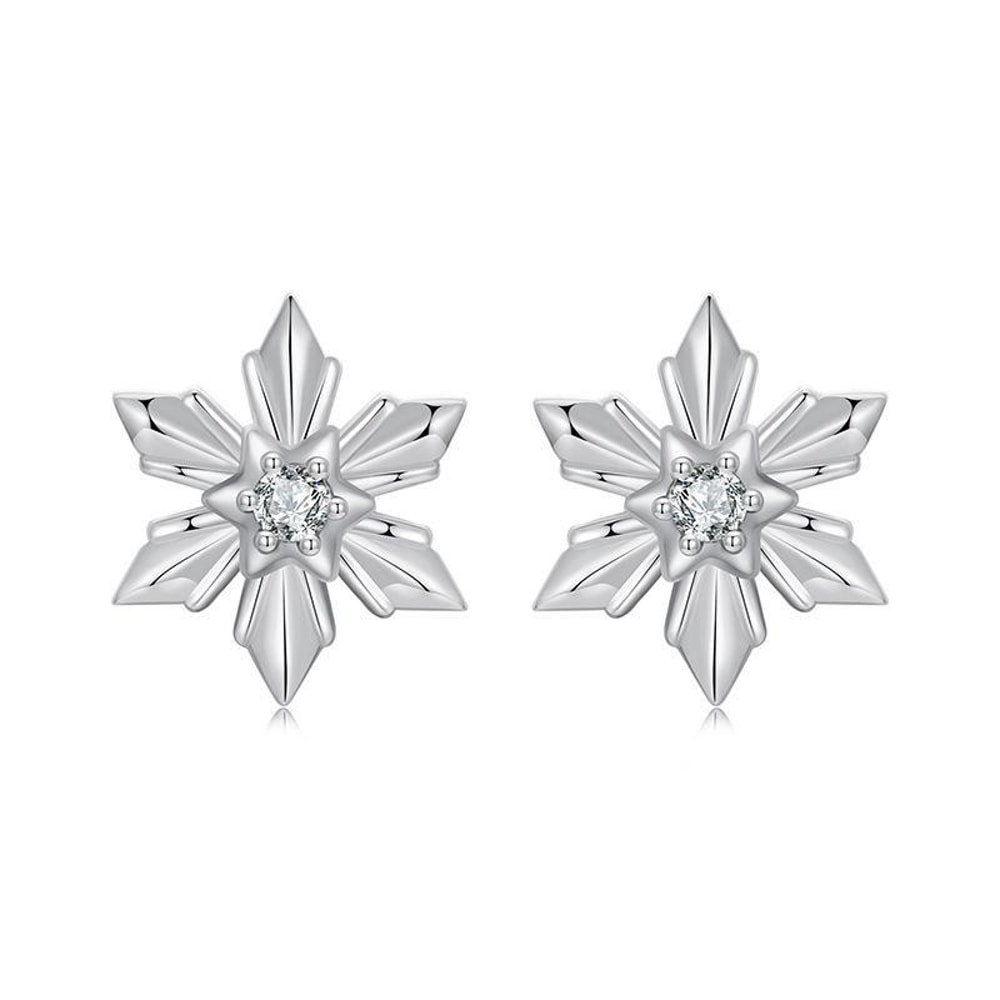 Winter Glow Sterling Silver Snowflake Stud Earrings with Zircon Hypoallergenic Snowflake Jewelry