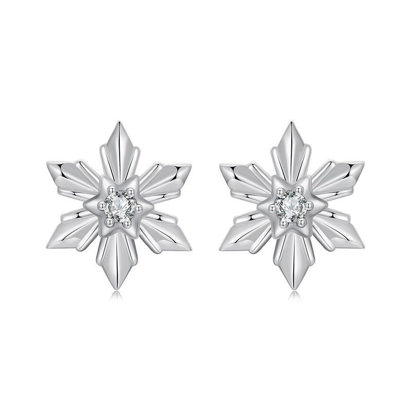 Winter Glow Sterling Silver Snowflake Stud Earrings with Zircon Hypoallergenic Snowflake Jewelry