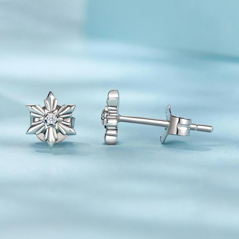 Winter Glow Sterling Silver Snowflake Stud Earrings with Zircon Hypoallergenic Snowflake Jewelry