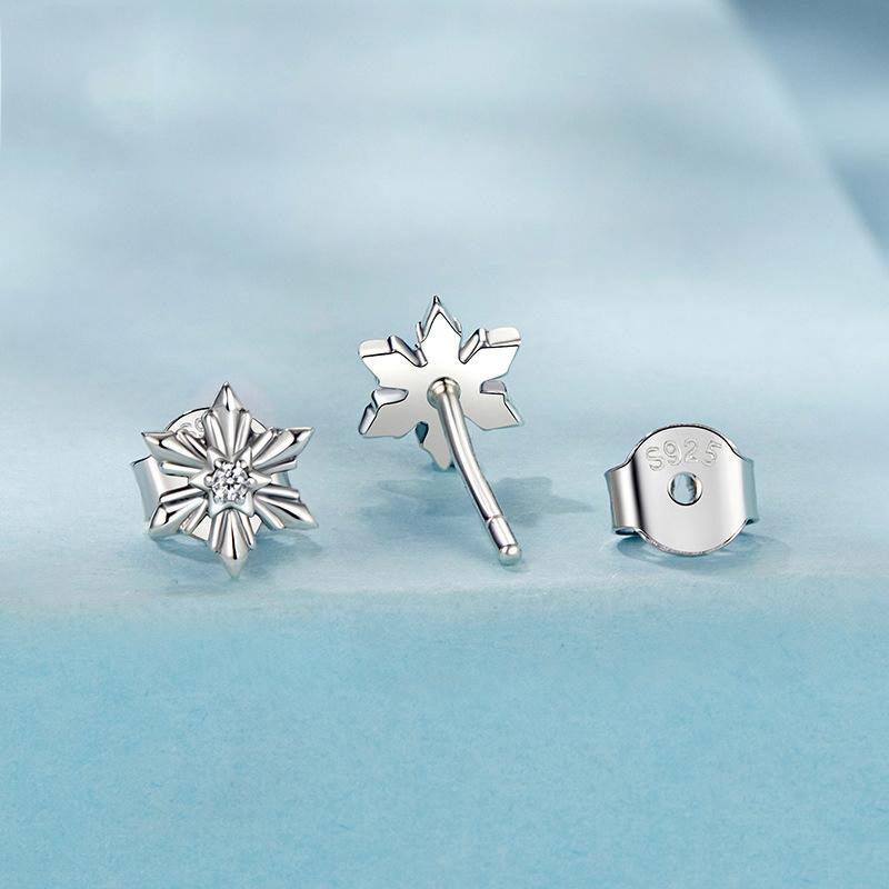 Winter Glow Sterling Silver Snowflake Stud Earrings with Zircon Hypoallergenic Snowflake Jewelry