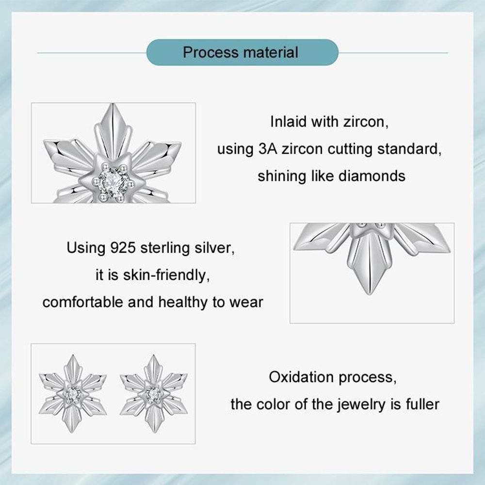 Winter Glow Sterling Silver Snowflake Stud Earrings with Zircon Hypoallergenic Snowflake Jewelry
