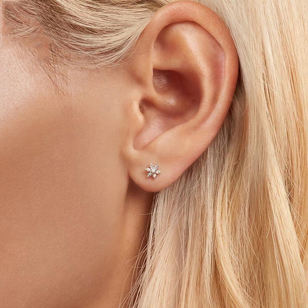 Winter Glow Sterling Silver Snowflake Stud Earrings with Zircon Hypoallergenic Snowflake Jewelry