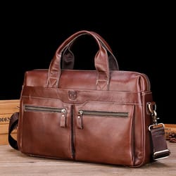 vintage cowhide leather briefcase large capacity business laptop messenger bag
