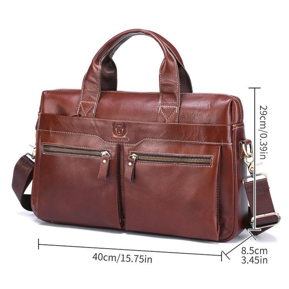 Vintage Cowhide Leather Briefcase Large Capacity Business Laptop Messenger Bag 1
