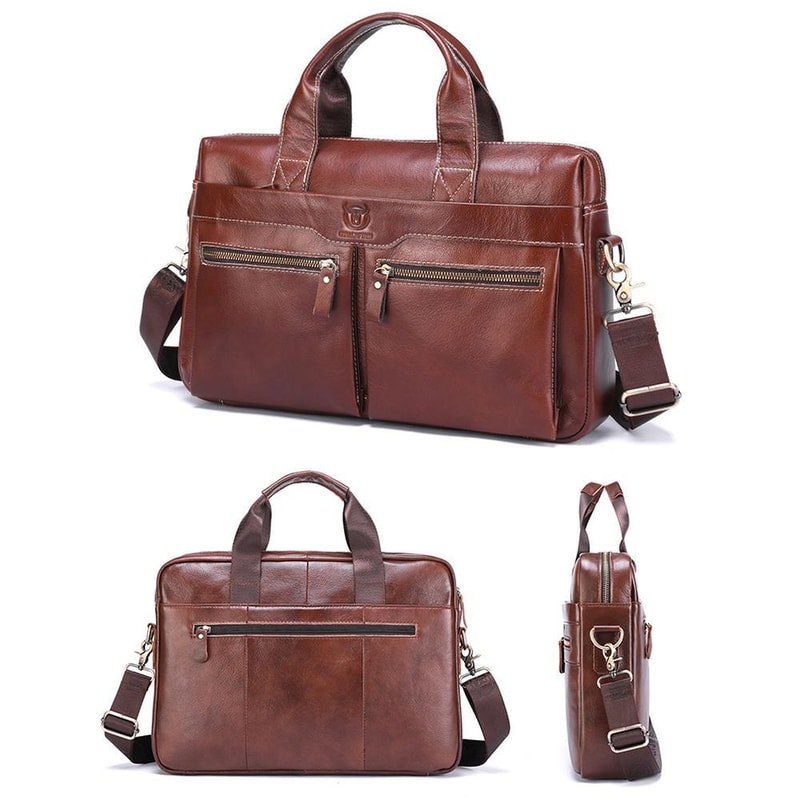 Vintage Cowhide Leather Briefcase Large Capacity Business Laptop Messenger Bag 2