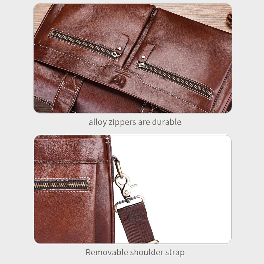 Vintage Cowhide Leather Briefcase Large Capacity Business Laptop Messenger Bag 7