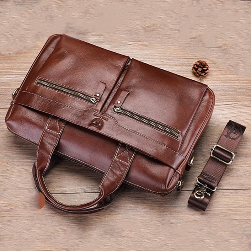 Vintage Cowhide Leather Briefcase Large Capacity Business Laptop Messenger Bag 8