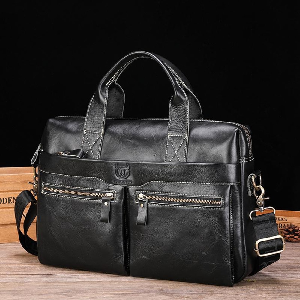Vintage Cowhide Leather Briefcase Large Capacity Business Laptop Messenger Bag 11