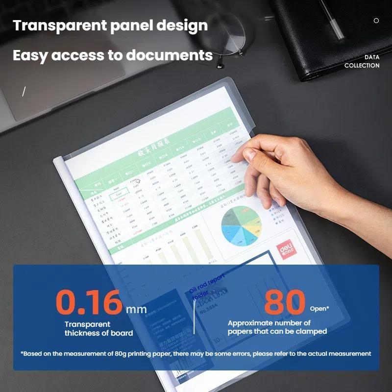 10PCS Deli A4 Lever Arch File Binder Set of 10, Transparent PP Document Organizer for 80 Sheets Random Color