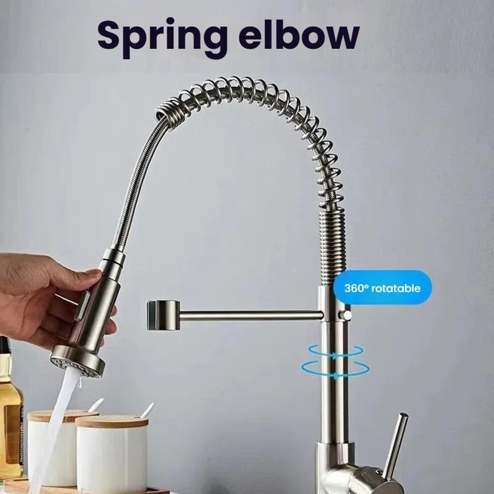 Stainless Steel Pull Down Kitchen Faucet With Dual Mode Sprayer Hot Cold Mixer Tap 2