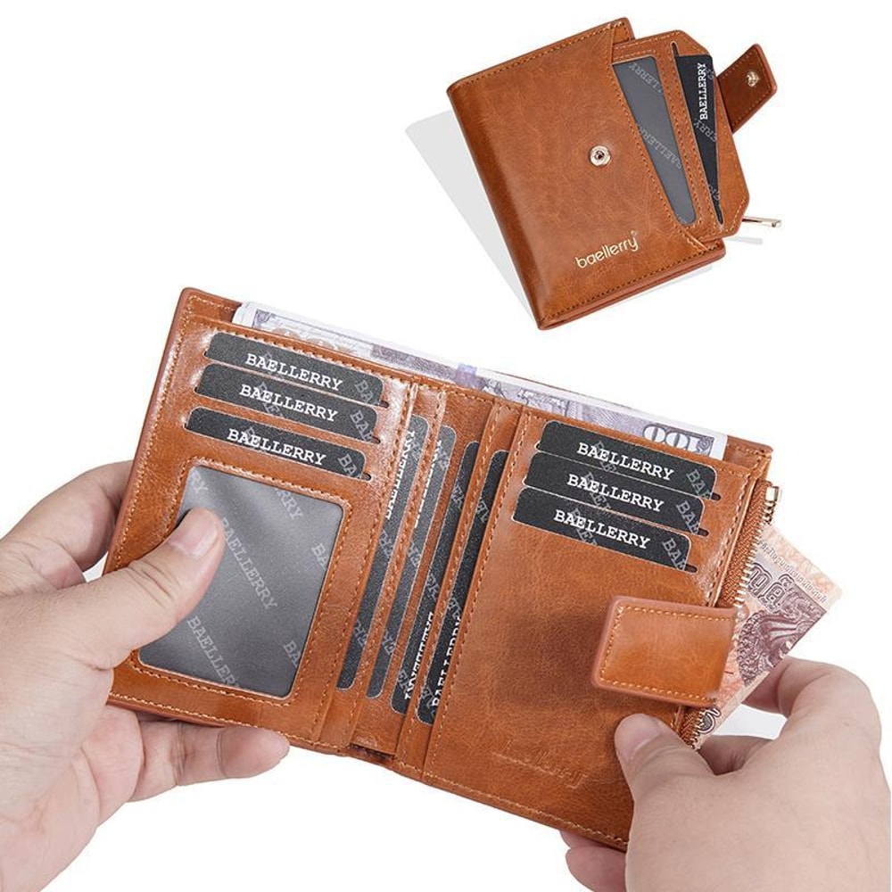 Premium Compact Women Leather Wallet Zipper Coin Purse Short Wallet 4