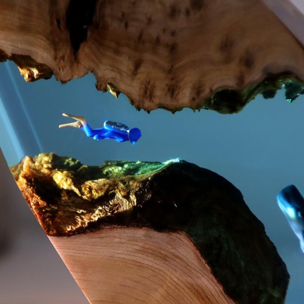 Ocean Cave Whale Diver Resin Lamp USB LED Ocean Decor Night Light For Desk Home 5