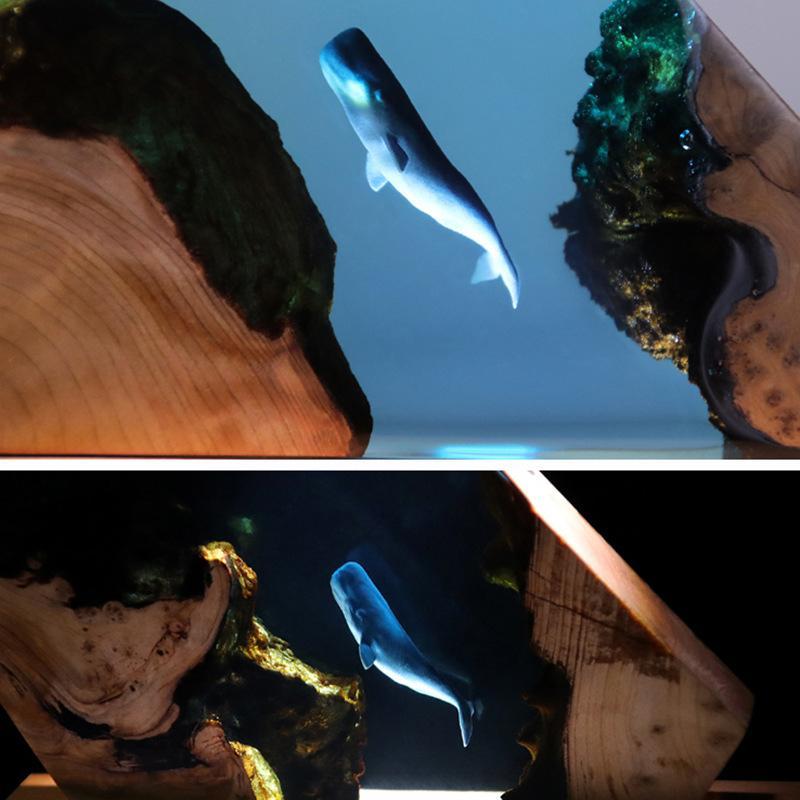 Ocean Cave Whale Diver Resin Lamp USB LED Ocean Decor Night Light For Desk Home 6