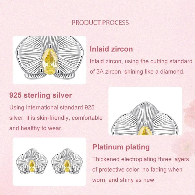 Sterling Silver Butterfly Orchid Earrings With Sparkling Zircon Platinum Plated Luxury Floral Studs 4