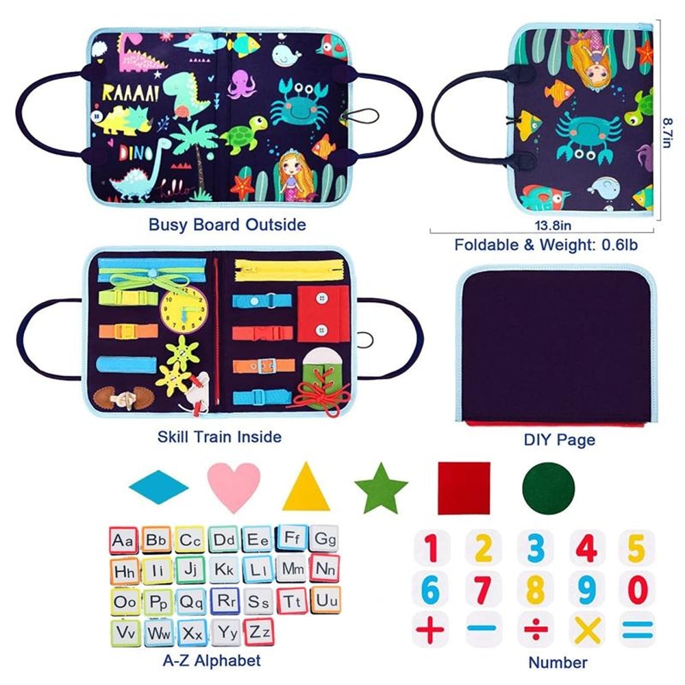 Montessori Busy Board Activity Book for Toddlers Sensory Learning & Fine Motor Skills Toy