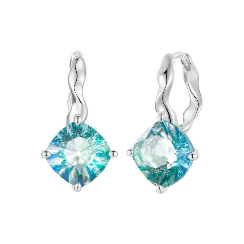Ocean Glow Blue Green Crystal Sterling Silver Earrings 3