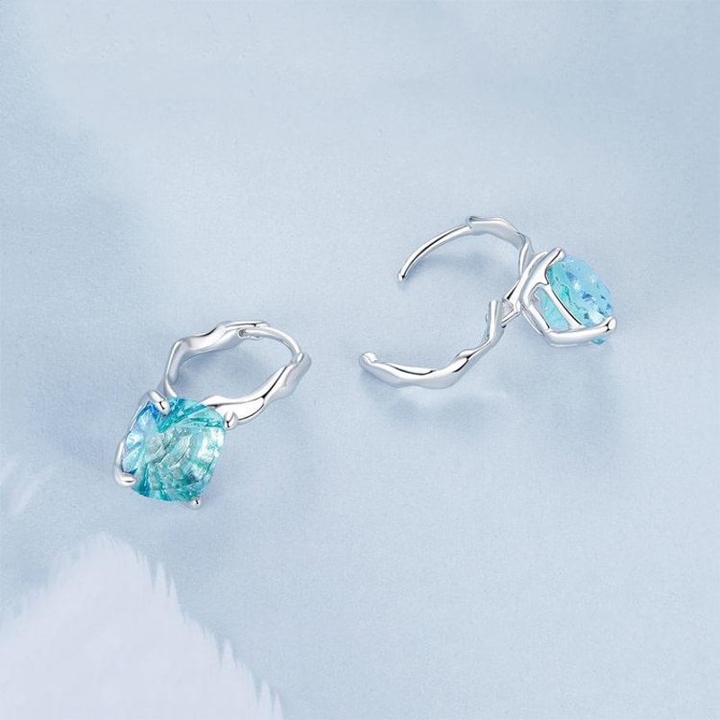 Ocean Glow Blue Green Crystal Sterling Silver Earrings 6