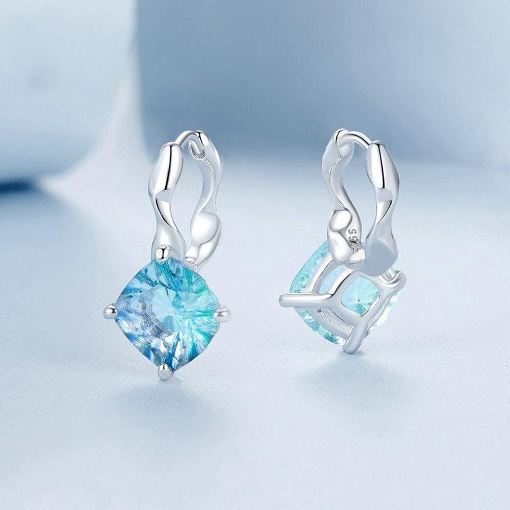 Ocean Glow Blue Green Crystal Sterling Silver Earrings 2