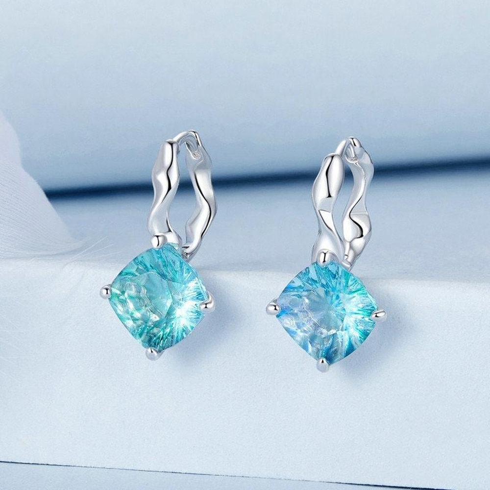 Ocean Glow Blue Green Crystal Sterling Silver Earrings 1